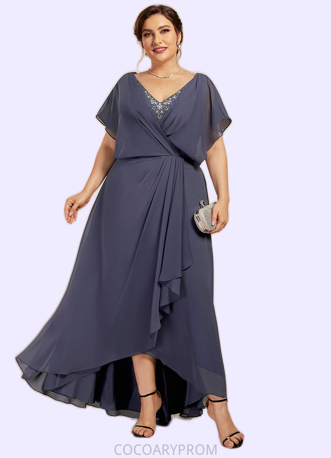 Vicky A-Line V-neck Asymmetrical Chiffon Mother of the Bride Dress With Beading Sequins DA8126P0014541