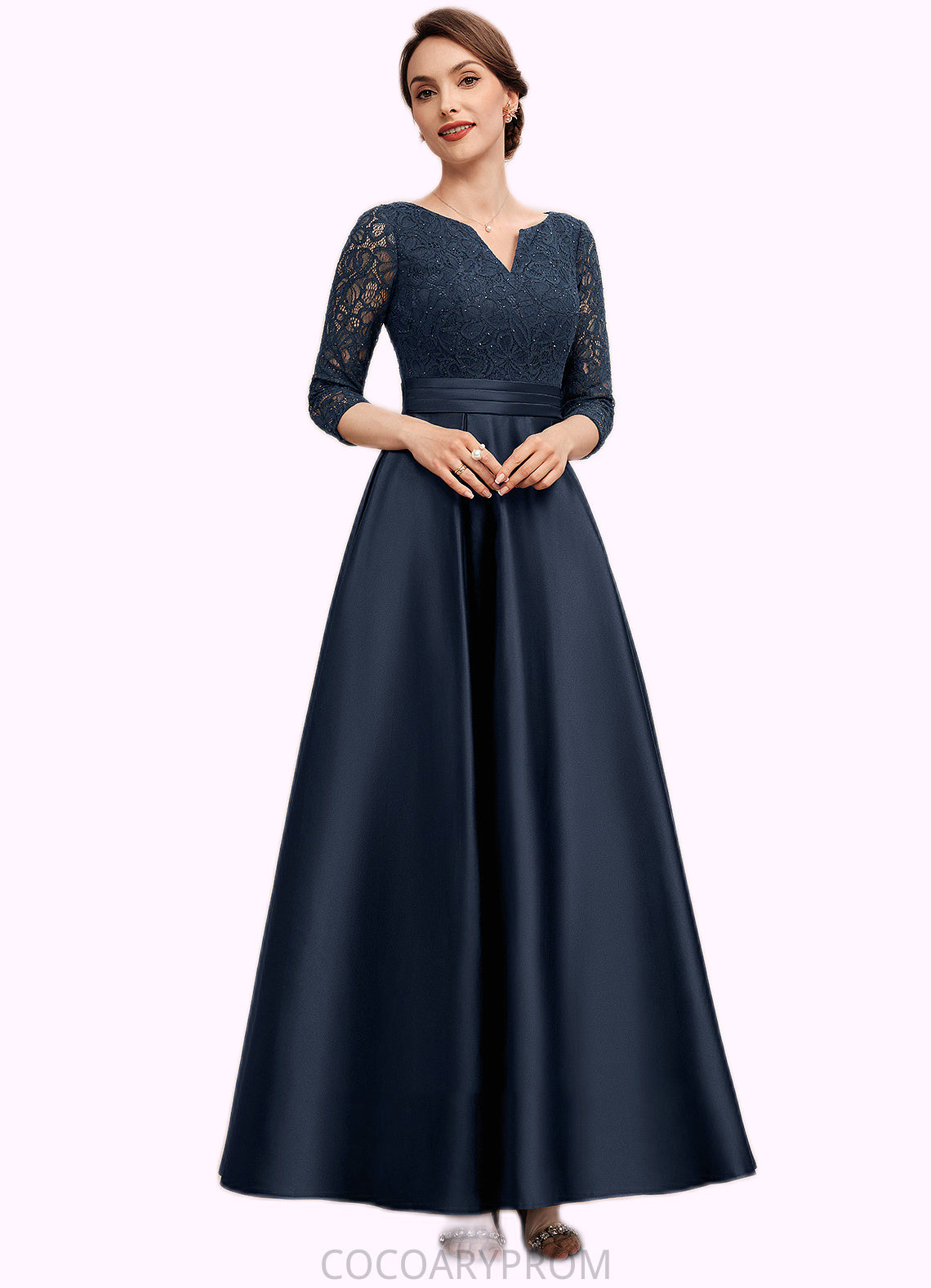 Aleena A-Line V-neck Ankle-Length Satin Lace Mother of the Bride Dress With Beading DA8126P0014545