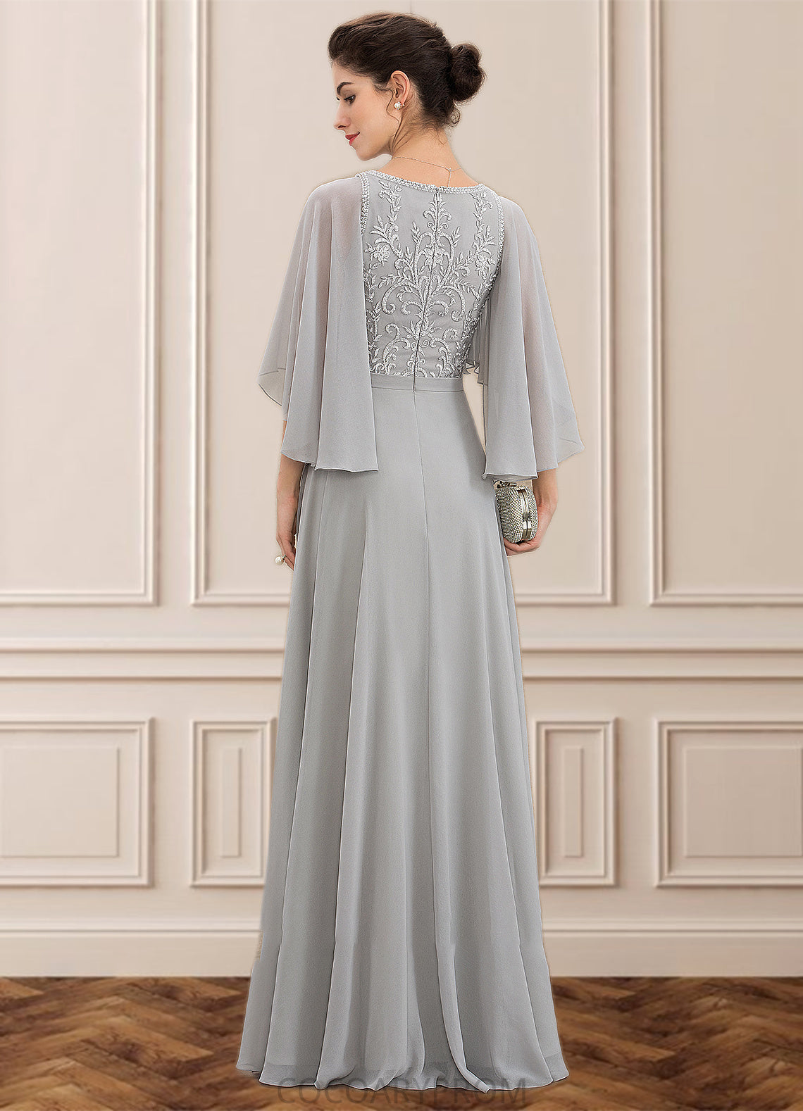 Amelia A-line V-Neck Floor-Length Chiffon Lace Mother of the Bride Dress With Beading Sequins DA8126P0014563