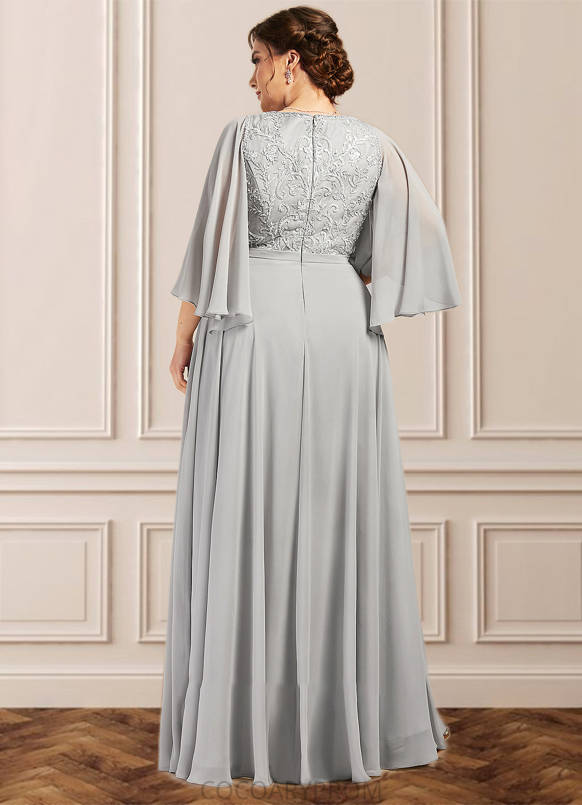 Amelia A-line V-Neck Floor-Length Chiffon Lace Mother of the Bride Dress With Beading Sequins DA8126P0014563