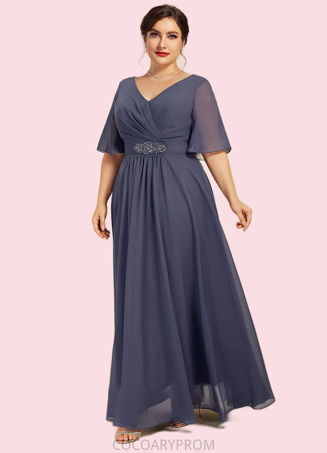 Autumn A-Line V-neck Ankle-Length Chiffon Mother of the Bride Dress With Ruffle Beading Sequins DA8126P0014564