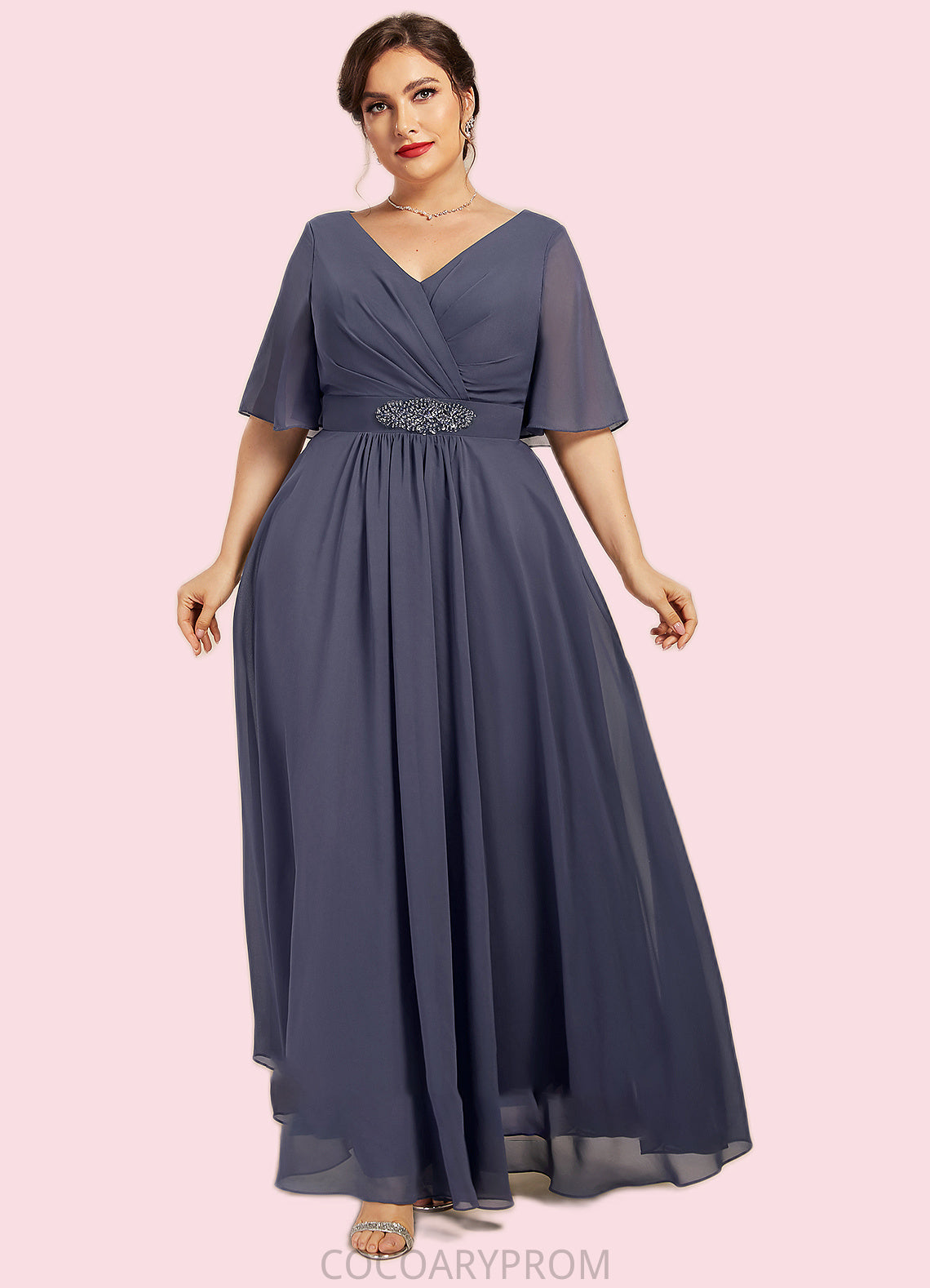 Autumn A-Line V-neck Ankle-Length Chiffon Mother of the Bride Dress With Ruffle Beading Sequins DA8126P0014564