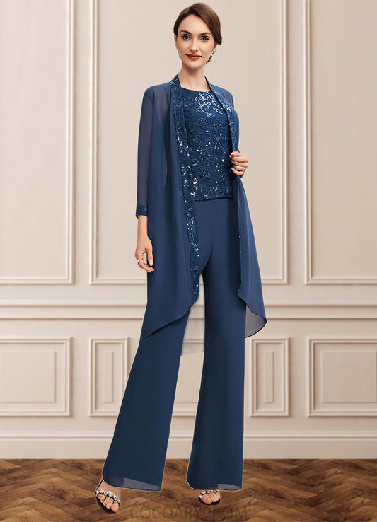 Anne Jumpsuit/Pantsuit Scoop Neck Floor-Length Chiffon Lace Mother of the Bride Dress With Sequins DA8126P0014567