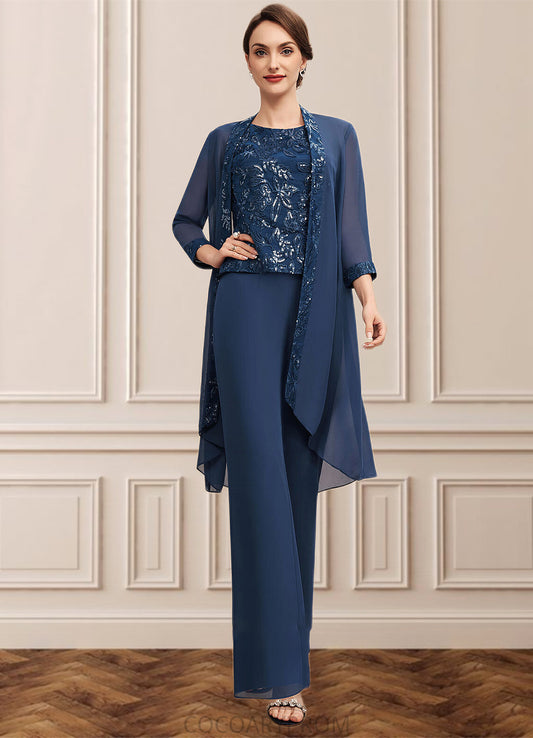 Anne Jumpsuit/Pantsuit Scoop Neck Floor-Length Chiffon Lace Mother of the Bride Dress With Sequins DA8126P0014567