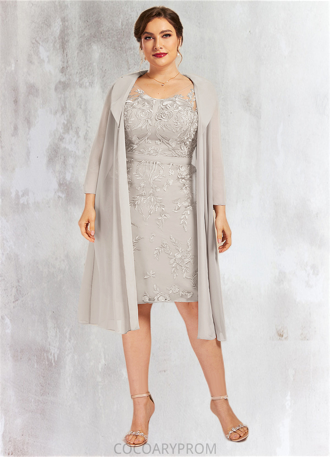 Liz Sheath/Column V-neck Knee-Length Lace Mother of the Bride Dress DA8126P0014570