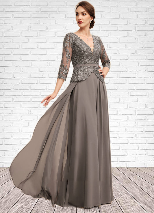 Jasmin A-Line V-neck Floor-Length Chiffon Lace Mother of the Bride Dress With Sequins DA8126P0014574