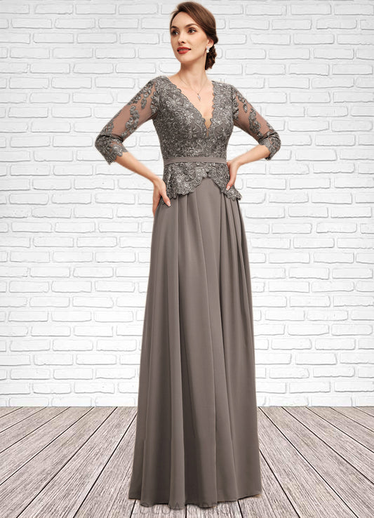 Jasmin A-Line V-neck Floor-Length Chiffon Lace Mother of the Bride Dress With Sequins DA8126P0014574