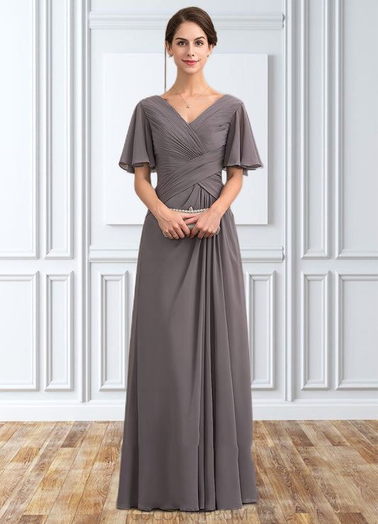 Annabella A-Line V-neck Floor-Length Chiffon Mother of the Bride Dress With Ruffle DA8126P0014581