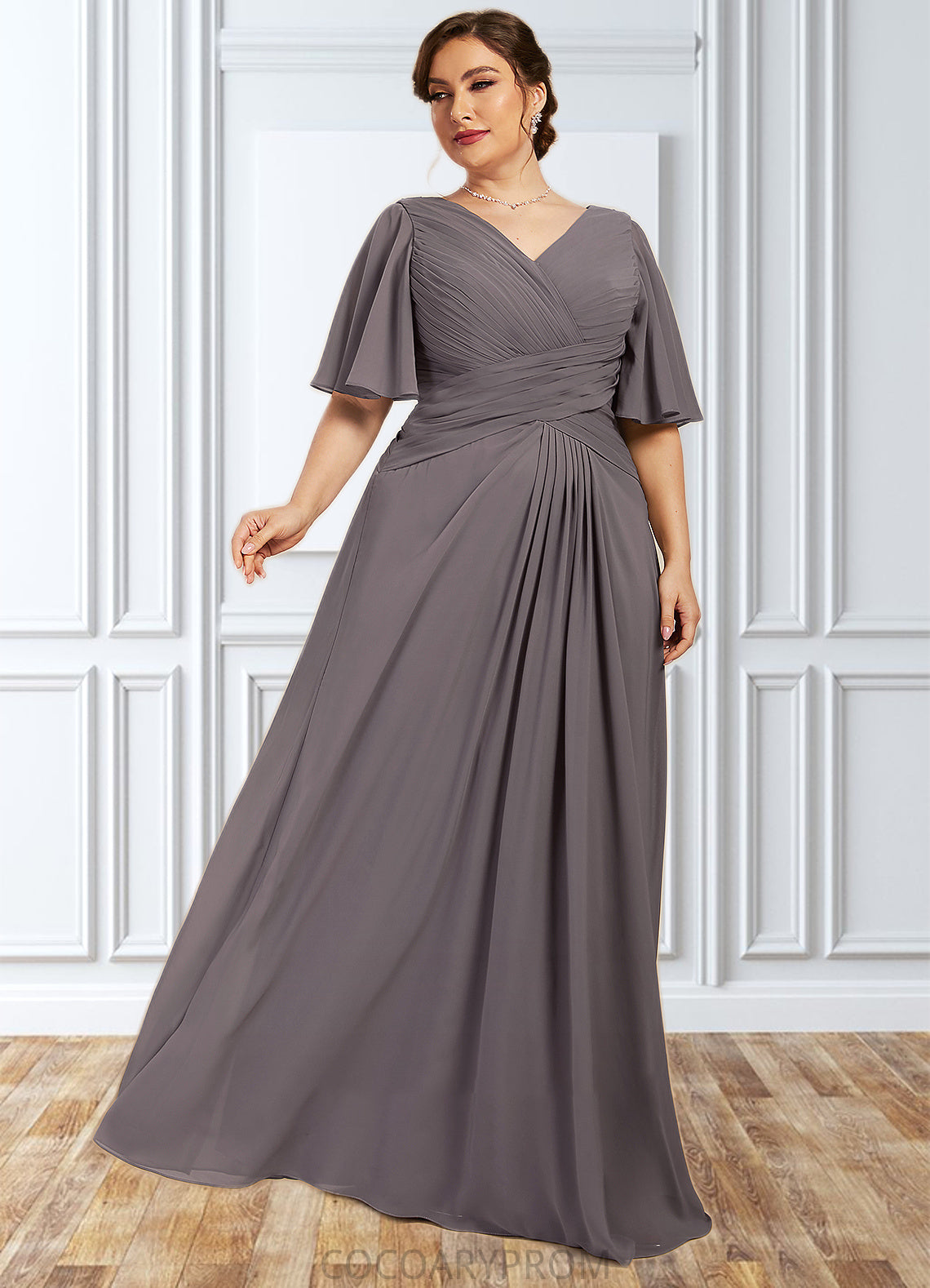 Annabella A-Line V-neck Floor-Length Chiffon Mother of the Bride Dress With Ruffle DA8126P0014581