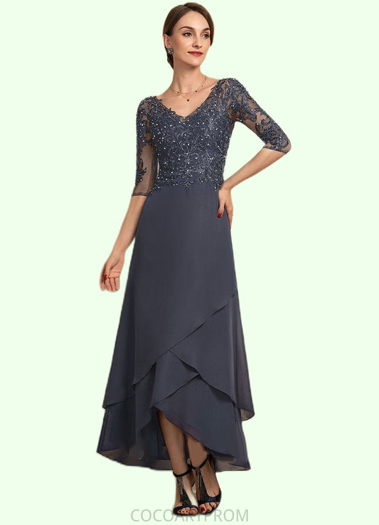 Isabel A-line V-Neck Asymmetrical Chiffon Lace Mother of the Bride Dress With Beading Sequins DA8126P0014584