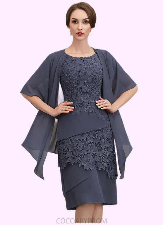 Nylah Sheath/Column Scoop Neck Knee-Length Chiffon Lace Mother of the Bride Dress DA8126P0014591