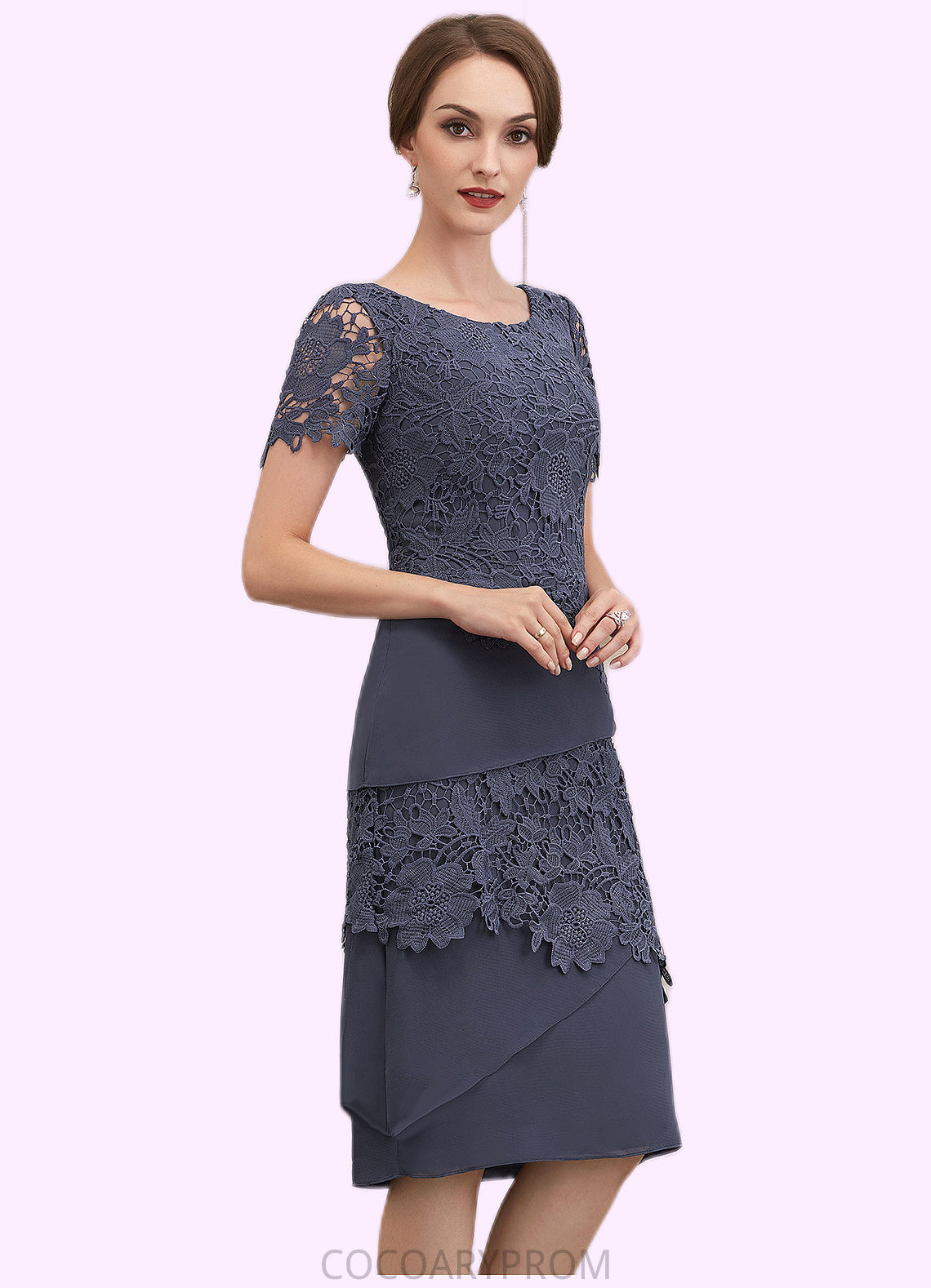 Nylah Sheath/Column Scoop Neck Knee-Length Chiffon Lace Mother of the Bride Dress DA8126P0014591