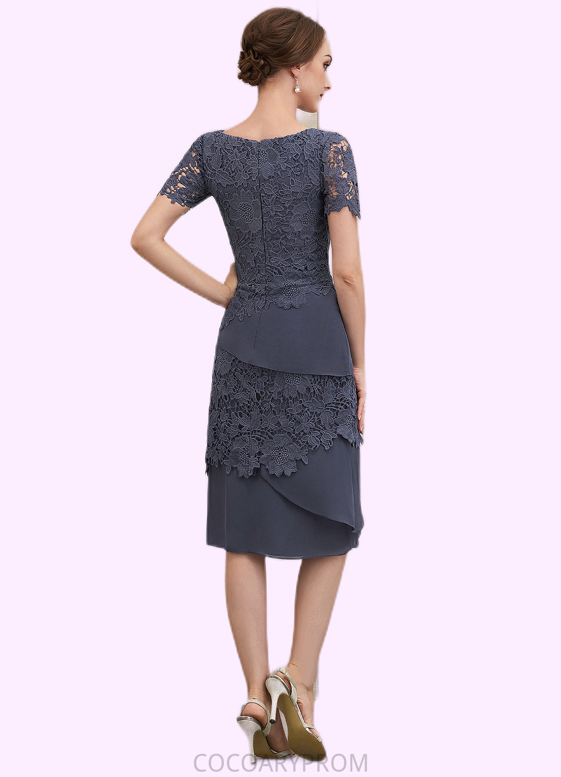 Nylah Sheath/Column Scoop Neck Knee-Length Chiffon Lace Mother of the Bride Dress DA8126P0014591