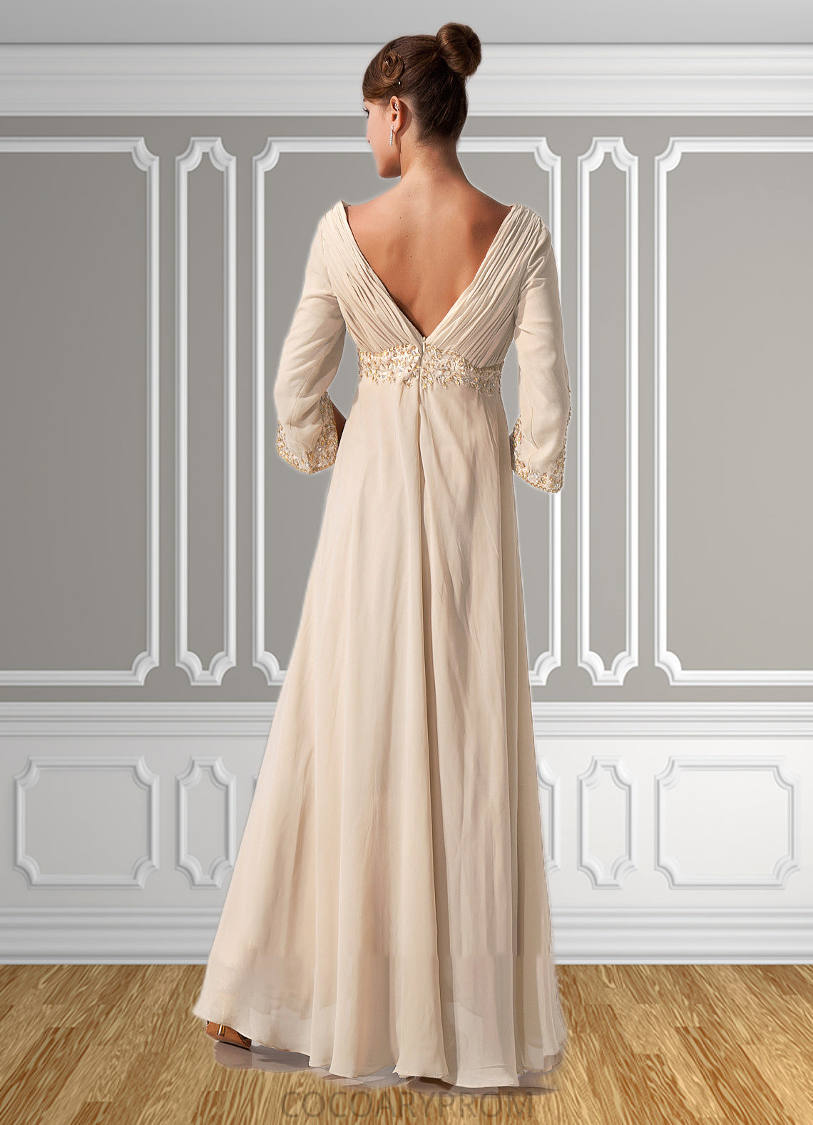 Summer Empire V-neck Floor-Length Chiffon Mother of the Bride Dress With Ruffle Beading DA8126P0014597