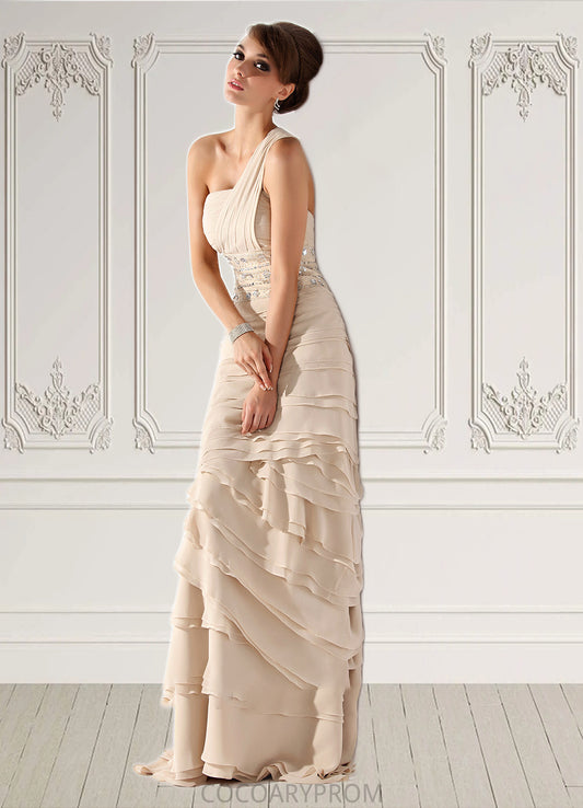 Jocelyn A-Line One-Shoulder Sweep Train Chiffon Mother of the Bride Dress With Beading Cascading Ruffles DA8126P0014610