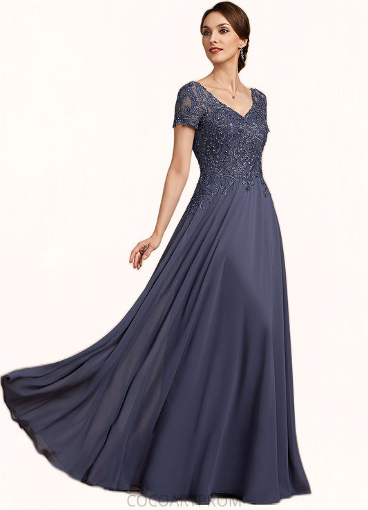 Angelina A-line V-Neck Floor-Length Chiffon Lace Mother of the Bride Dress With Beading Sequins DA8126P0014614