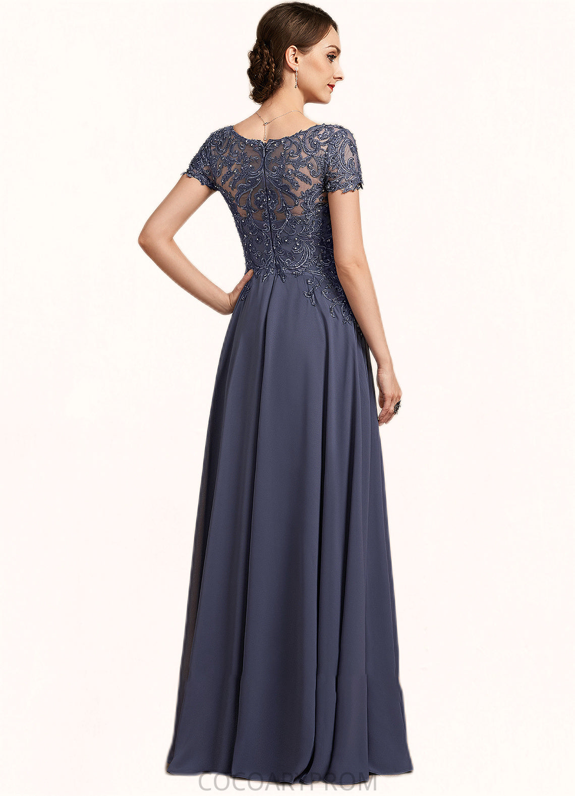 Angelina A-line V-Neck Floor-Length Chiffon Lace Mother of the Bride Dress With Beading Sequins DA8126P0014614