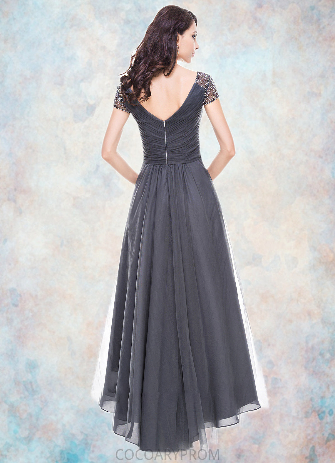 Lilianna A-Line V-neck Asymmetrical Tulle Mother of the Bride Dress With Ruffle Beading Sequins DA8126P0014620