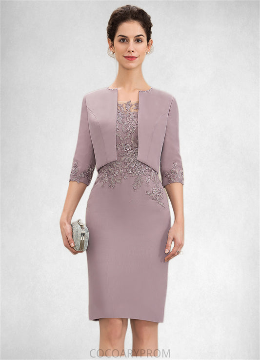 Elaine Sheath/Column Scoop Neck Knee-Length Chiffon Lace Mother of the Bride Dress DA8126P0014624