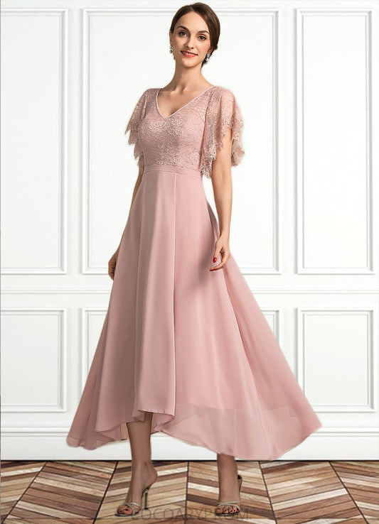 Hadassah A-line V-Neck Ankle-Length Chiffon Lace Mother of the Bride Dress DA8126P0014636