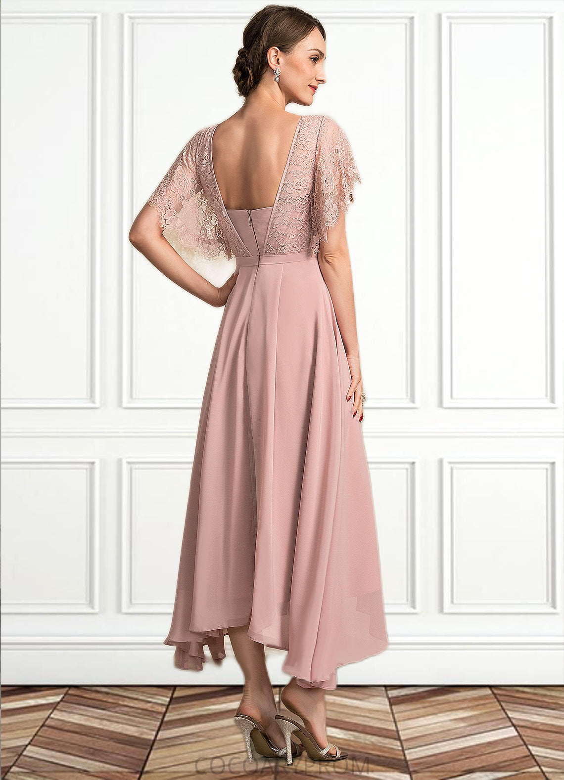 Hadassah A-line V-Neck Ankle-Length Chiffon Lace Mother of the Bride Dress DA8126P0014636