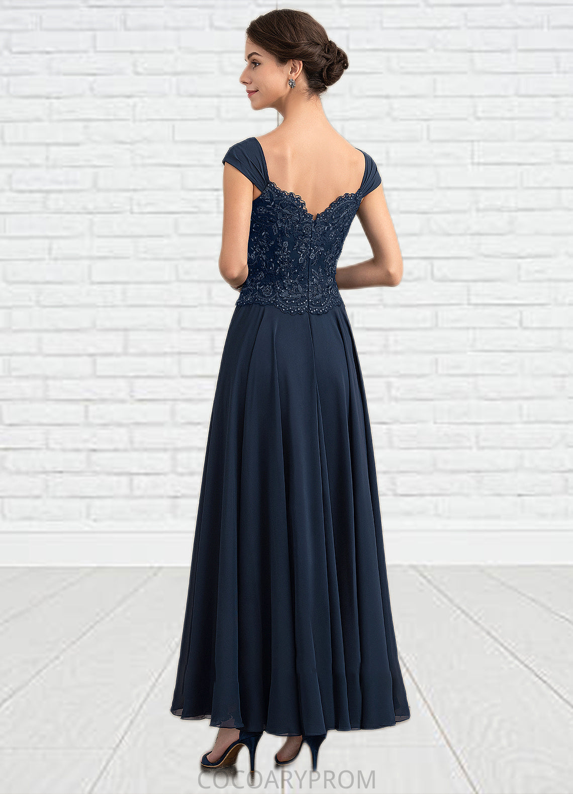 Payton A-line V-Neck Ankle-Length Chiffon Lace Mother of the Bride Dress With Sequins DA8126P0014637