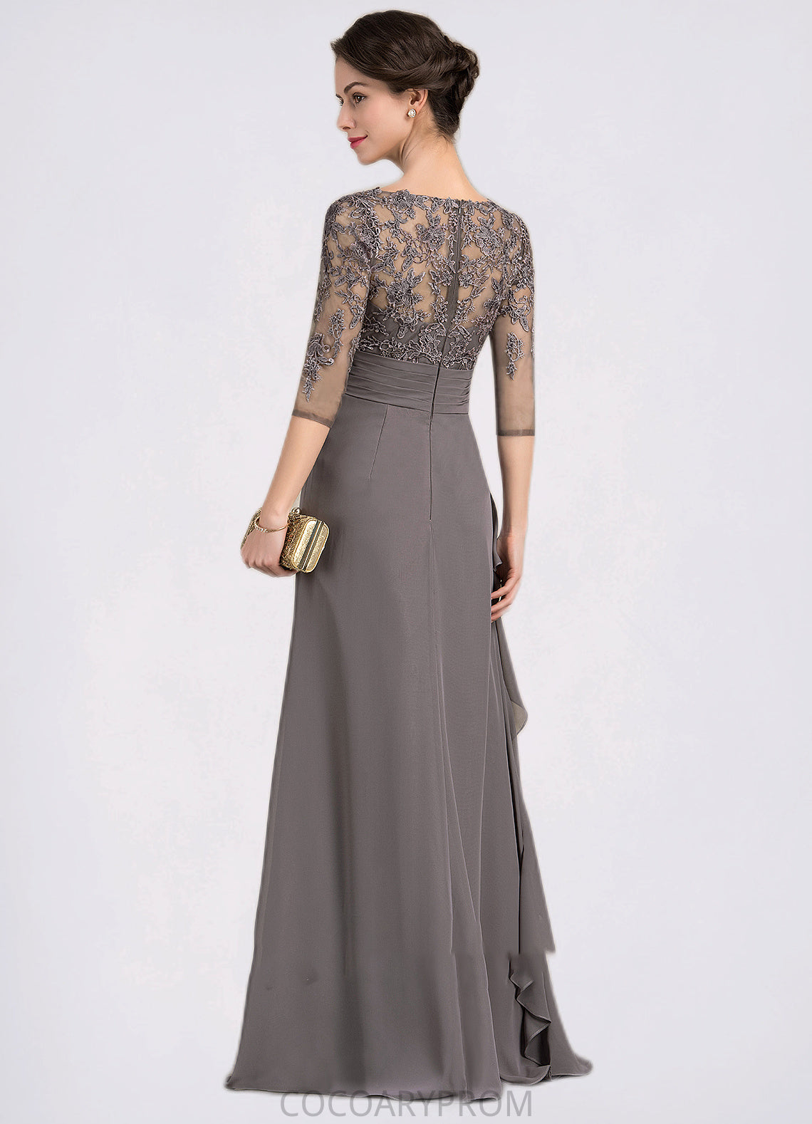 Mariana A-line V-Neck Floor-Length Chiffon Lace Mother of the Bride Dress With Cascading Ruffles DA8126P0014645