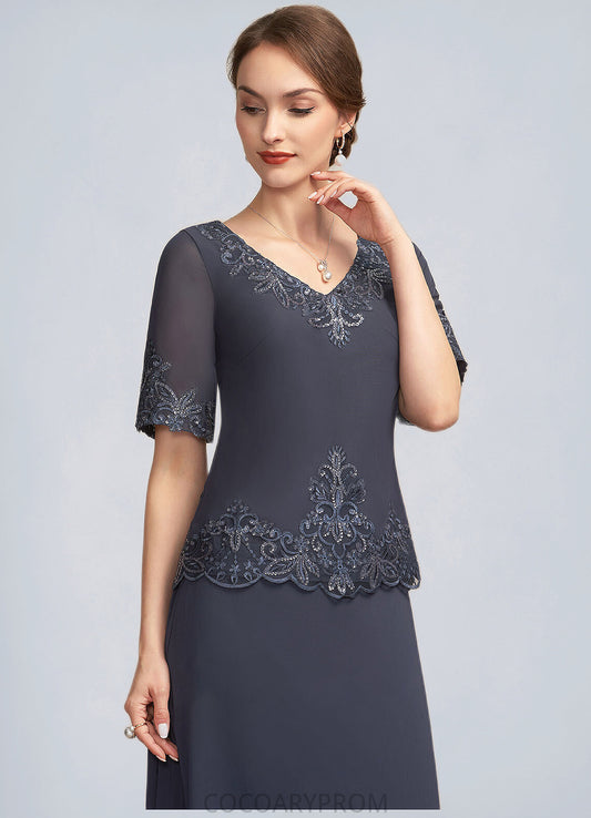 Ryan A-Line V-neck Ankle-Length Chiffon Lace Mother of the Bride Dress With Sequins DA8126P0014650