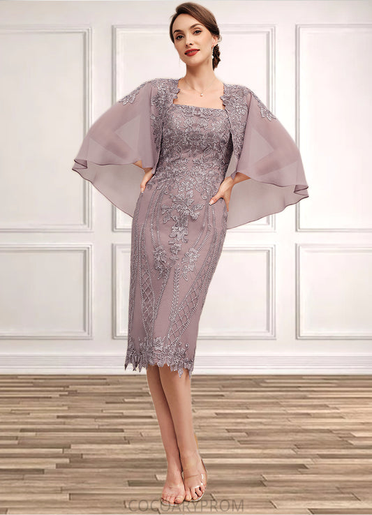 Kate Sheath/Column Square Neckline Knee-Length Chiffon Lace Mother of the Bride Dress With Sequins DA8126P0014653