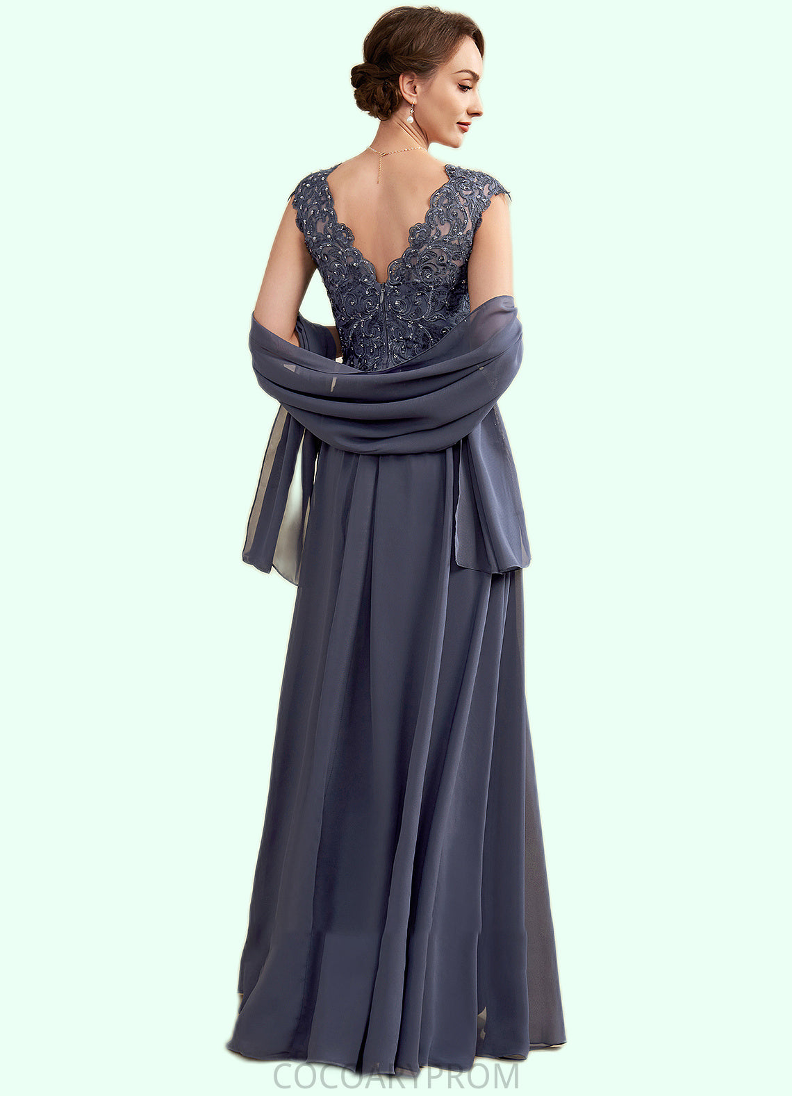 Miriam A-Line V-neck Floor-Length Chiffon Lace Mother of the Bride Dress With Beading Sequins DA8126P0014657