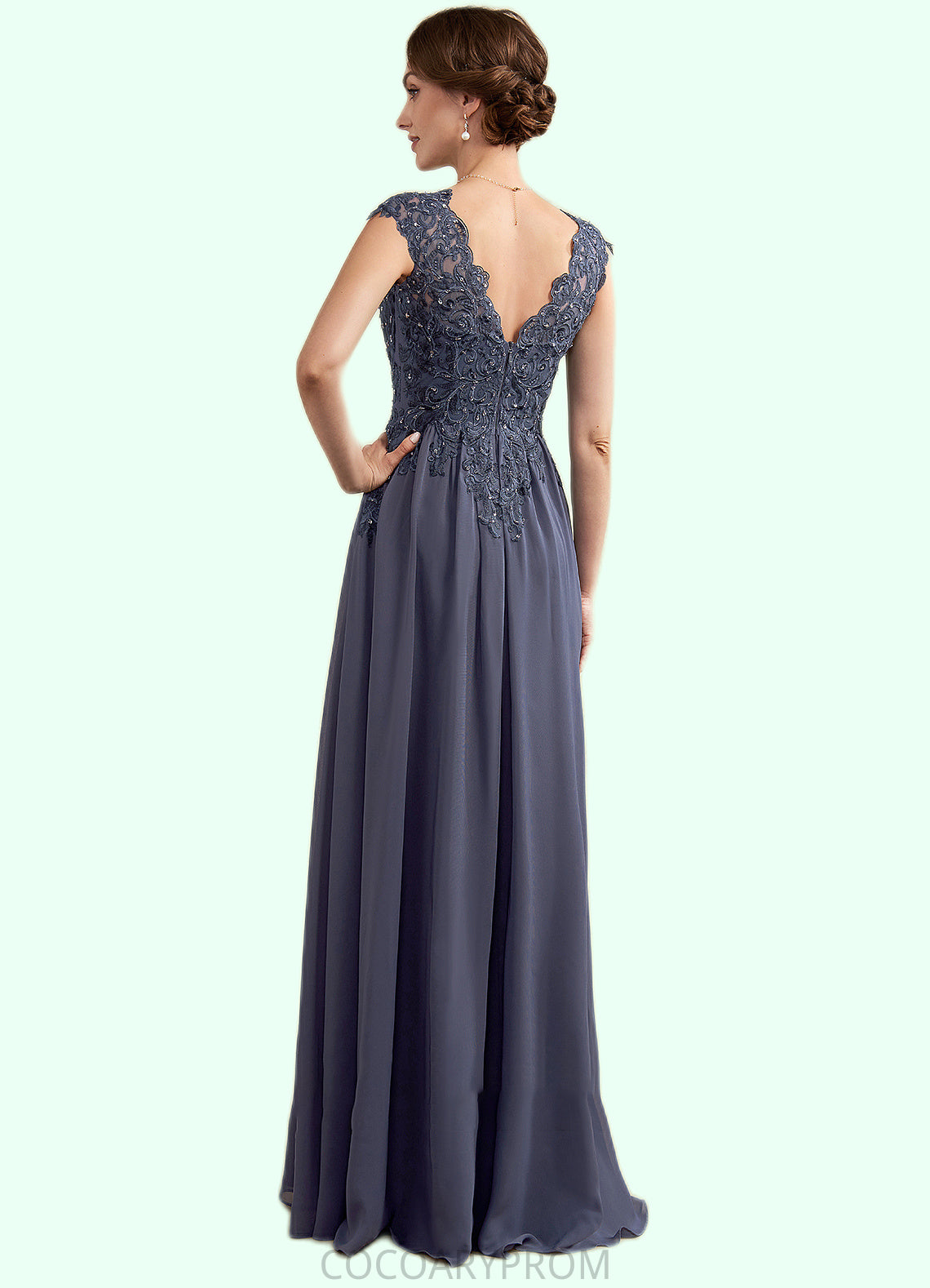 Miriam A-Line V-neck Floor-Length Chiffon Lace Mother of the Bride Dress With Beading Sequins DA8126P0014657