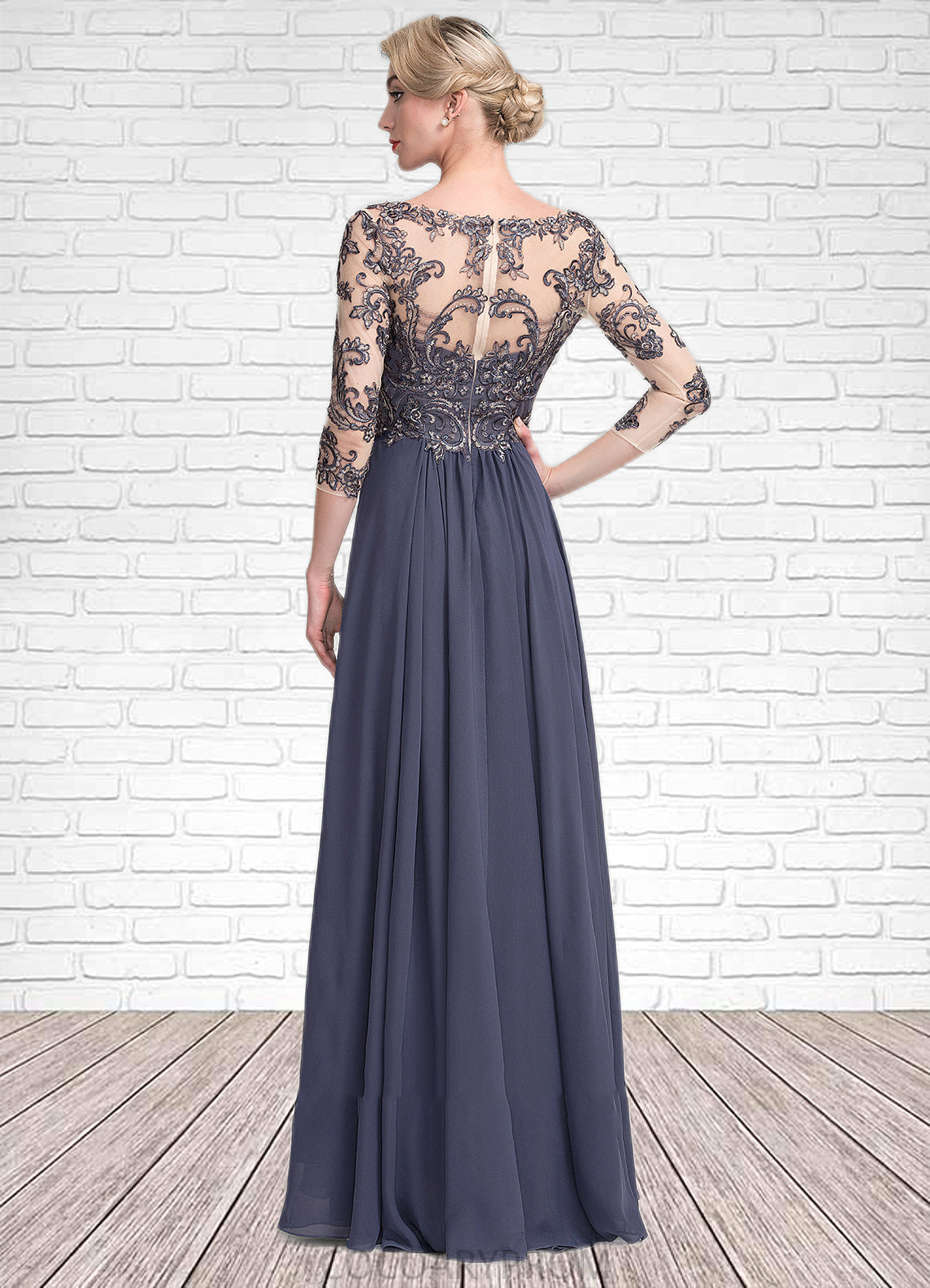 Angeline A-Line V-neck Floor-Length Chiffon Lace Mother of the Bride Dress DA8126P0014659