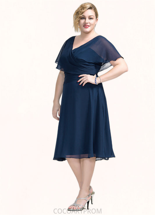 Lila A-Line V-neck Knee-Length Chiffon Mother of the Bride Dress With Ruffle DA8126P0014664