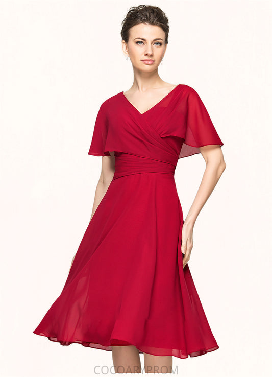 Lila A-Line V-neck Knee-Length Chiffon Mother of the Bride Dress With Ruffle DA8126P0014664