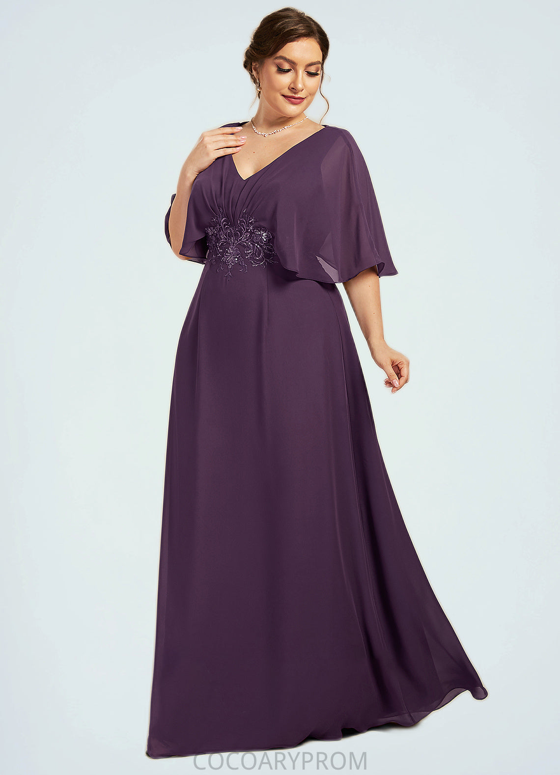 Abril A-Line V-neck Floor-Length Chiffon Mother of the Bride Dress With Lace Sequins DA8126P0014665