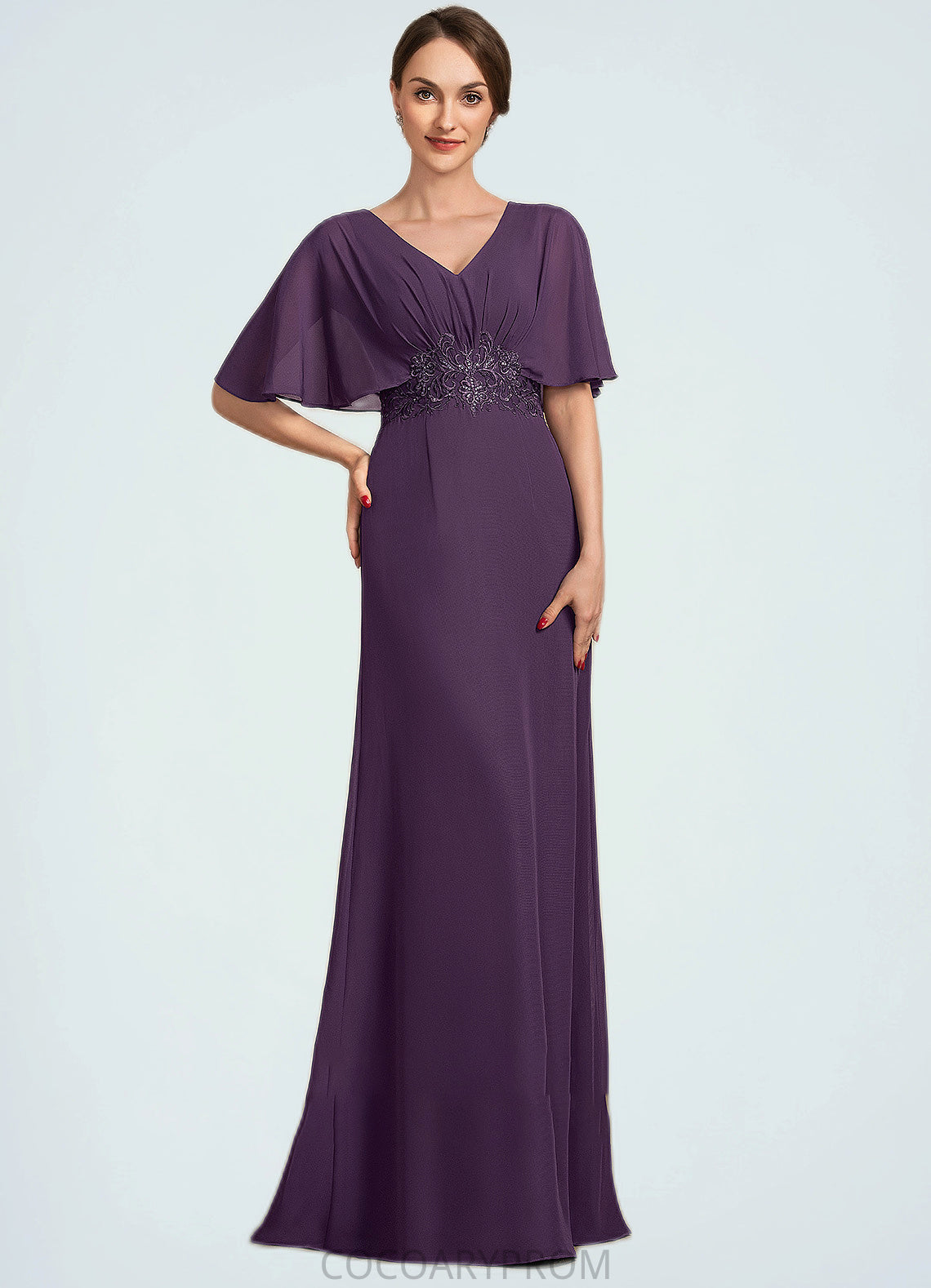 Abril A-Line V-neck Floor-Length Chiffon Mother of the Bride Dress With Lace Sequins DA8126P0014665