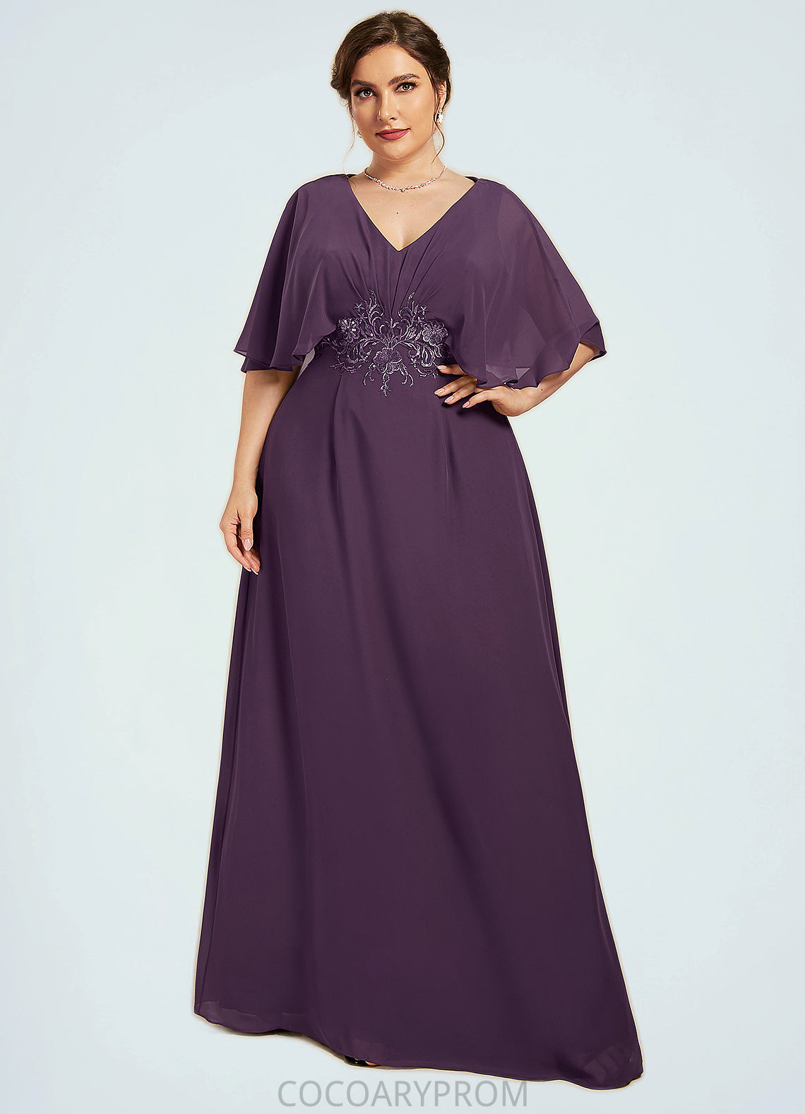 Abril A-Line V-neck Floor-Length Chiffon Mother of the Bride Dress With Lace Sequins DA8126P0014665