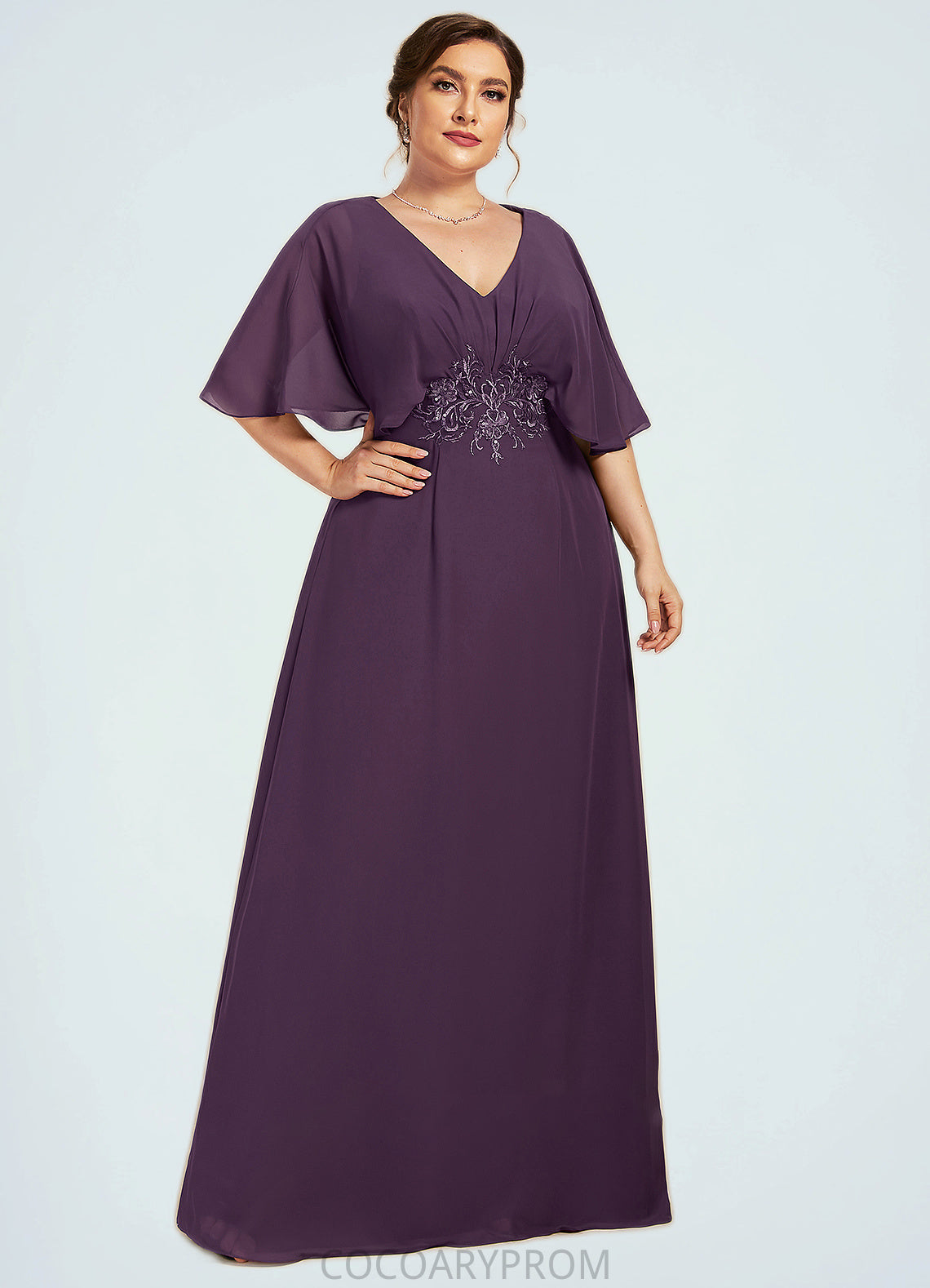 Abril A-Line V-neck Floor-Length Chiffon Mother of the Bride Dress With Lace Sequins DA8126P0014665