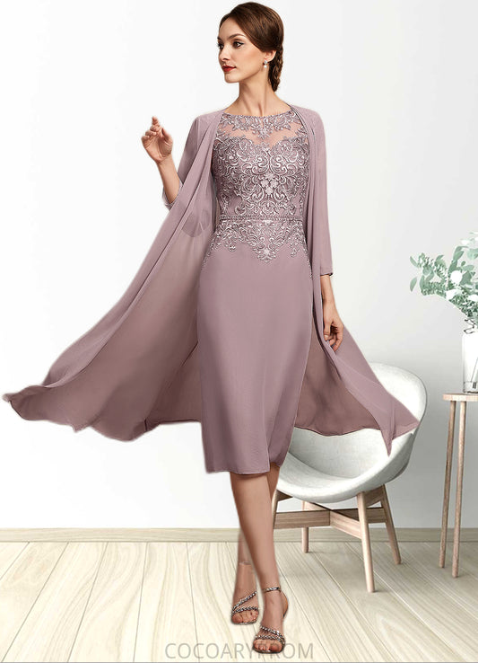 Cheyenne Sheath/Column Scoop Neck Knee-Length Chiffon Lace Mother of the Bride Dress With Beading Sequins DA8126P0014666