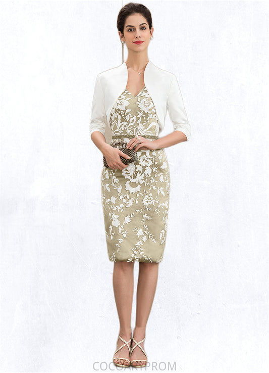 Jemima Sheath/Column V-neck Knee-Length Lace Mother of the Bride Dress With Beading Sequins DA8126P0014668