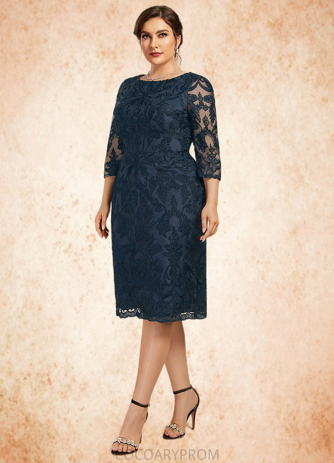 Vivien Sheath/Column Scoop Neck Knee-Length Lace Mother of the Bride Dress DA8126P0014675