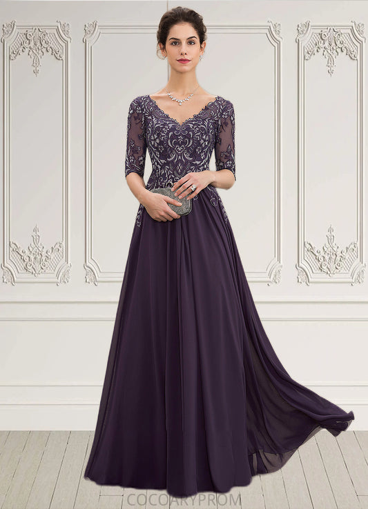 Thirza A-Line V-neck Floor-Length Chiffon Lace Mother of the Bride Dress DA8126P0014678