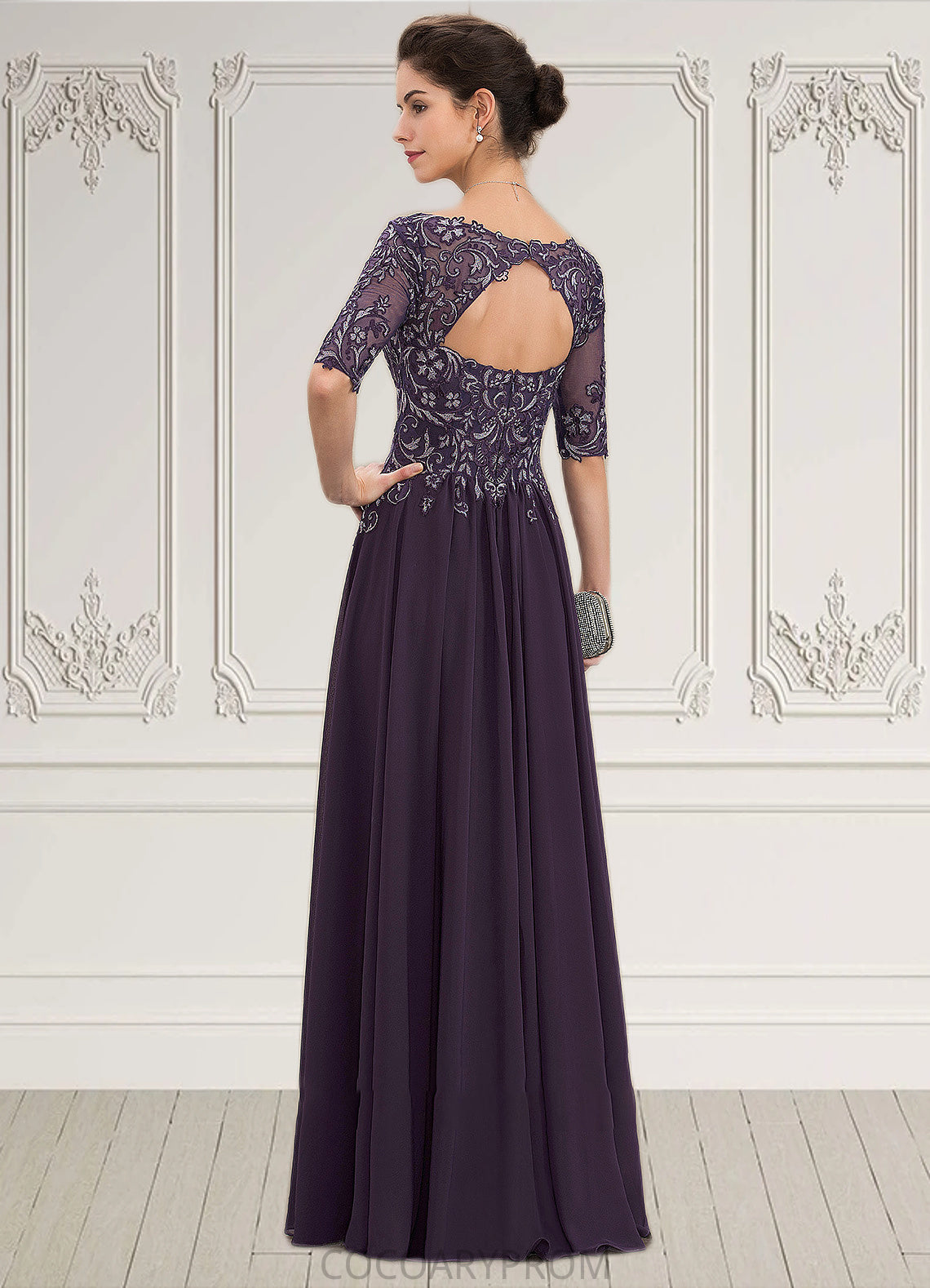 Thirza A-Line V-neck Floor-Length Chiffon Lace Mother of the Bride Dress DA8126P0014678