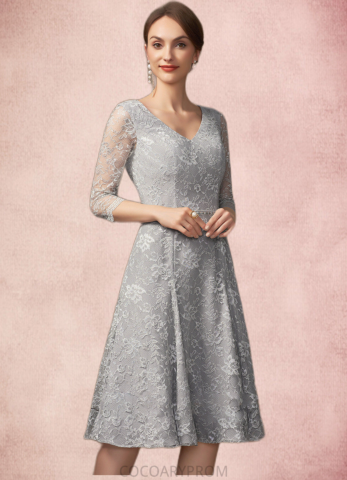 Katelyn A-Line V-neck Knee-Length Lace Mother of the Bride Dress With Beading Sequins DA8126P0014689