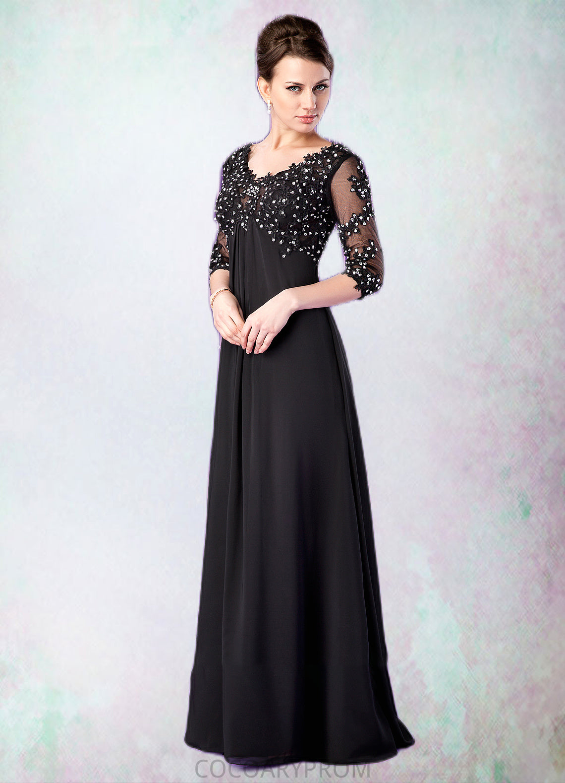 Arielle Empire V-neck Sweep Train Chiffon Mother of the Bride Dress With Lace Beading DA8126P0014697