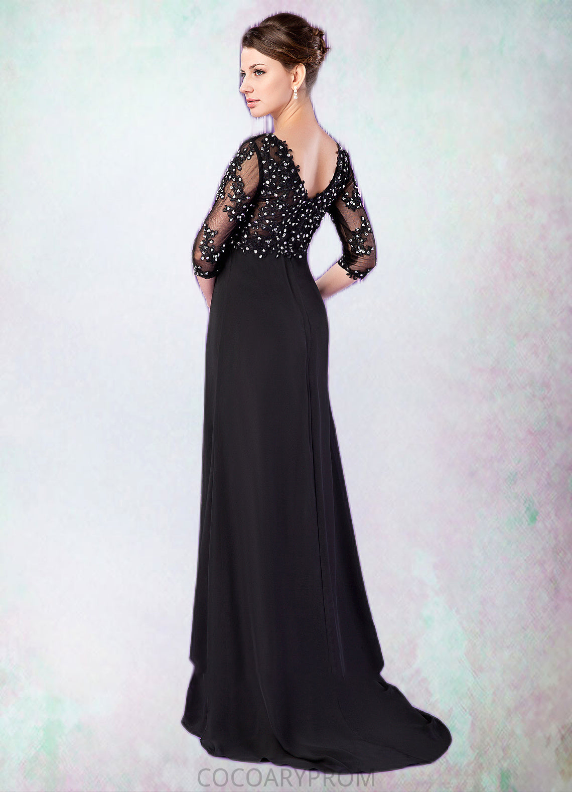 Arielle Empire V-neck Sweep Train Chiffon Mother of the Bride Dress With Lace Beading DA8126P0014697