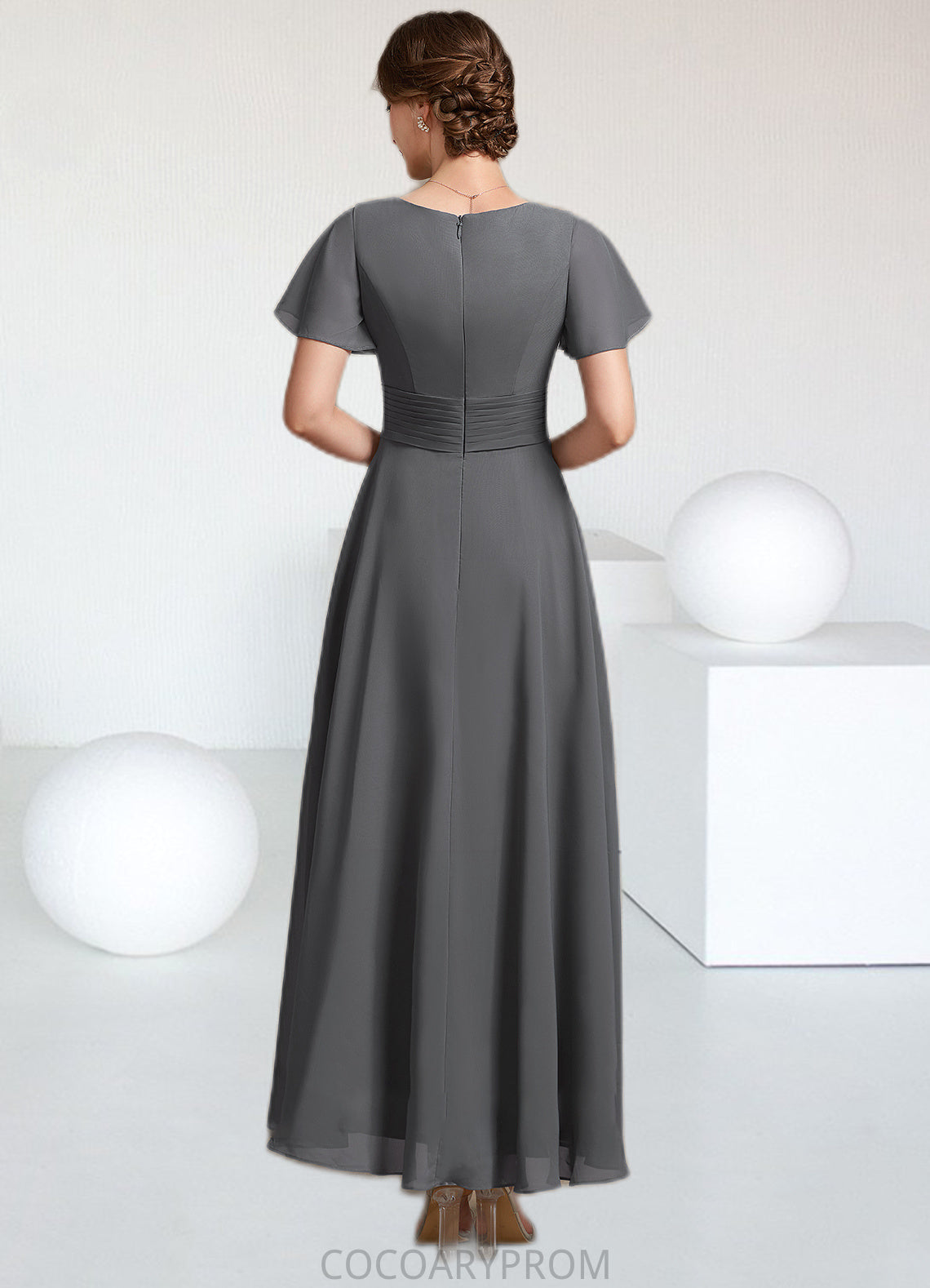 Willow A-Line V-neck Ankle-Length Chiffon Mother of the Bride Dress With Ruffle Beading DA8126P0014709