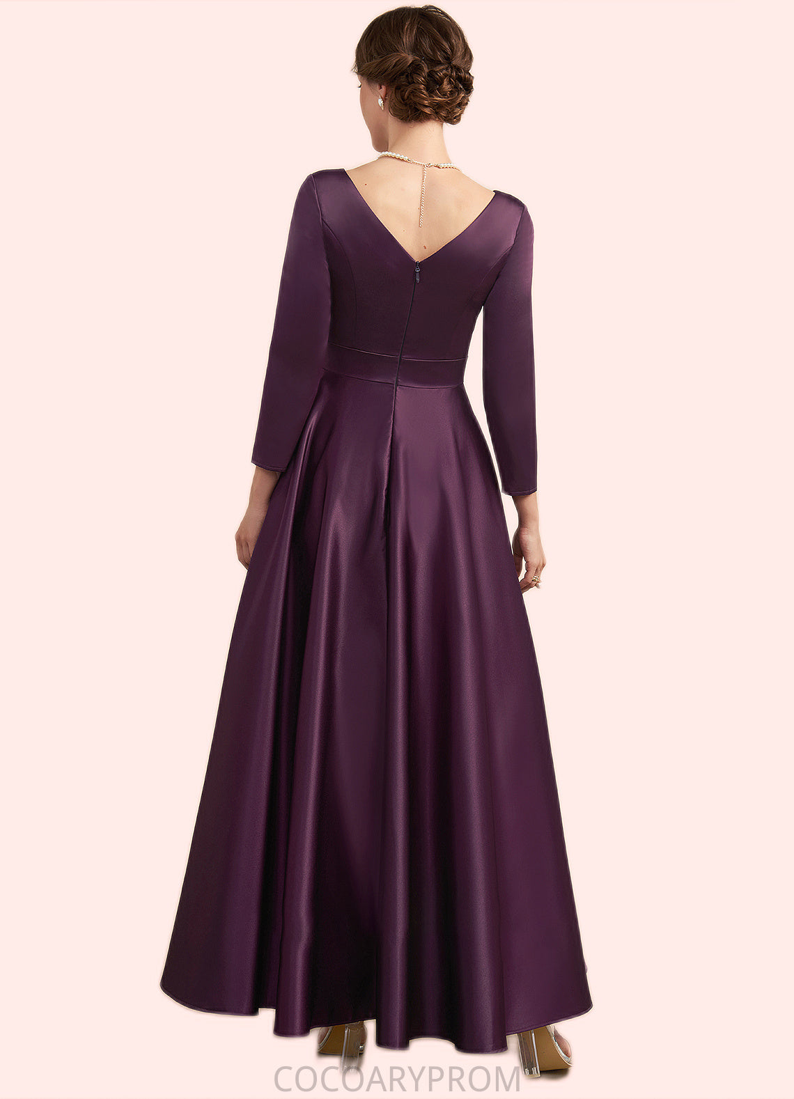 Amelia A-Line V-neck Ankle-Length Satin Mother of the Bride Dress With Pockets DA8126P0014720