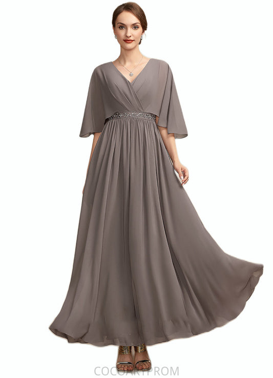 Sandra A-Line V-neck Ankle-Length Chiffon Mother of the Bride Dress With Ruffle Beading DA8126P0014723