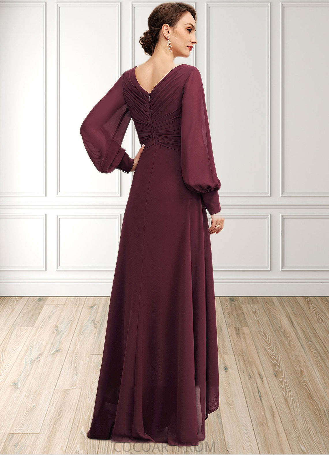 Luna A-Line V-neck Asymmetrical Chiffon Mother of the Bride Dress With Ruffle DA8126P0014732